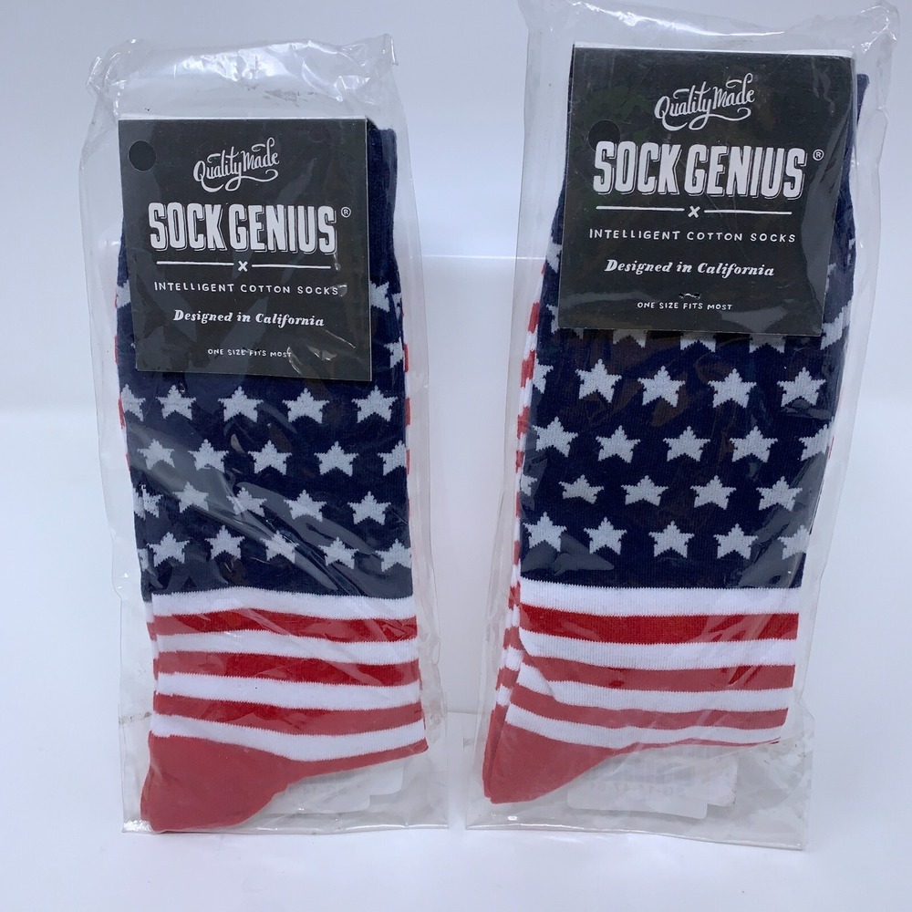 Sock Genius Adult One Size Red White Blue Flag Novelty Crew Socks 2 Pair NWT
